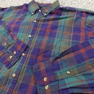 VTG McGregor Shirt Mens L Blue Blackwatch Tartan Plaid Button Up Long Sleeve 90s